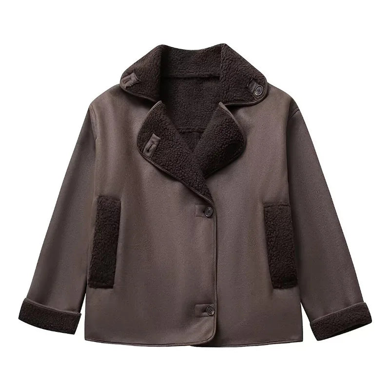 MEIS™ | Chic & Cozy: Women’s Vintage Faux Leather Jacket with Wool Blend for Winter Style