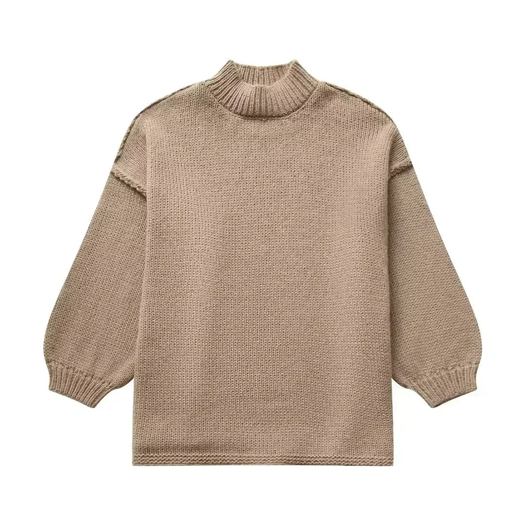 Stay Chic and Cozy: Autumn/Winter Women’s Lantern Sleeve Round Neck Knitted Jumper