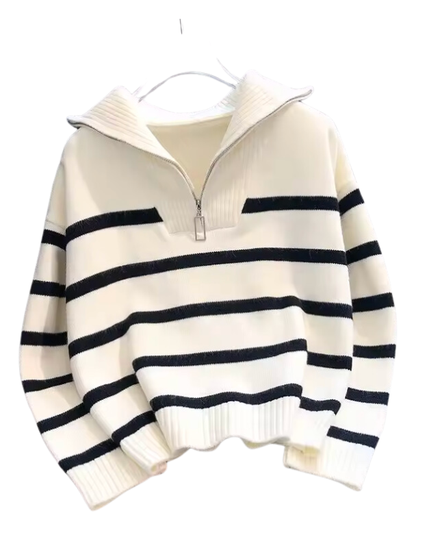 MEIS™ | Trendy & Chic: Women’s Zip-Up Striped Sweater – Perfect for Spring & Fall