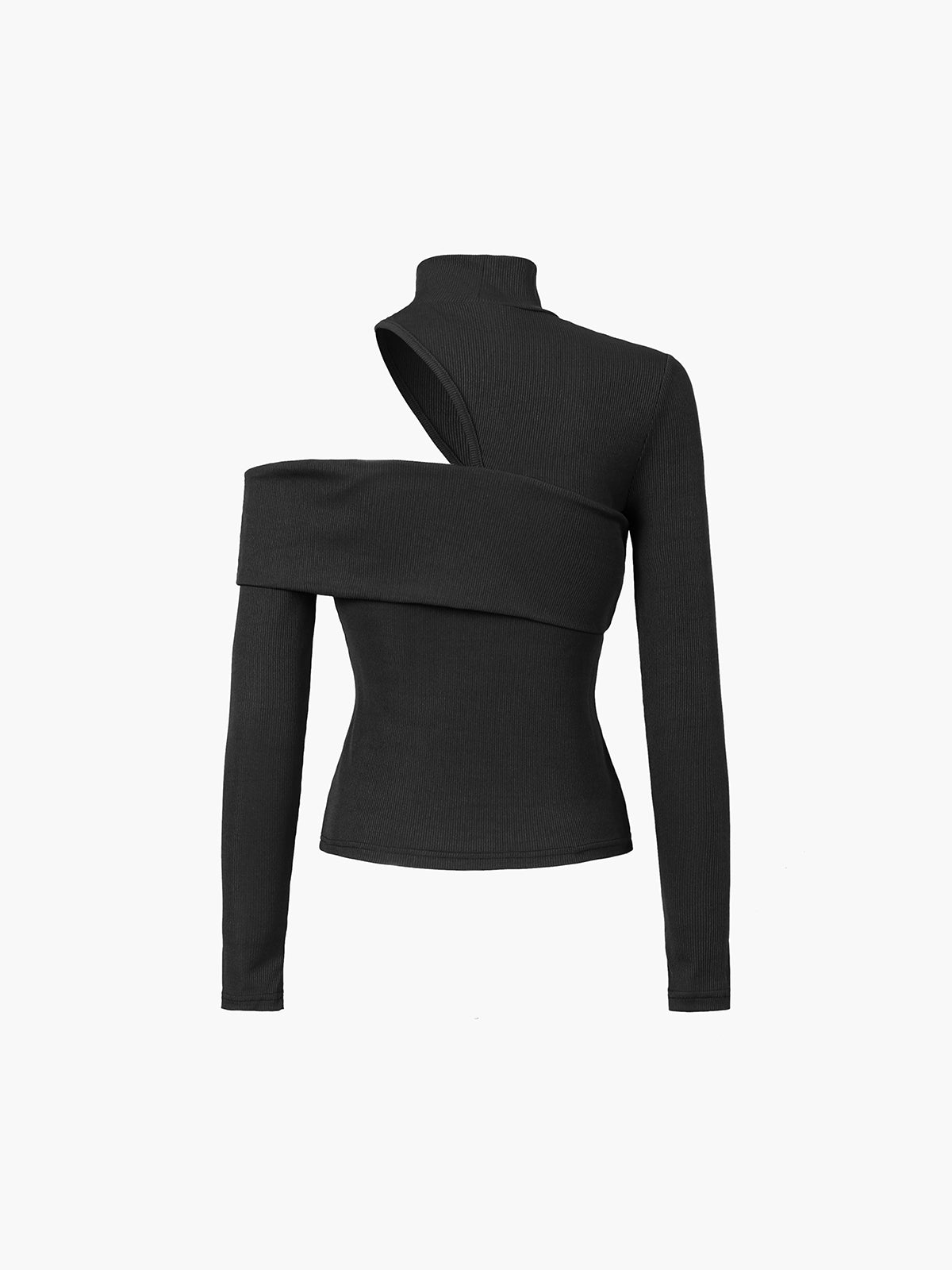 MEIS™ | Mockneck Oblique Cutout Rib Long Sleeve Knit Top