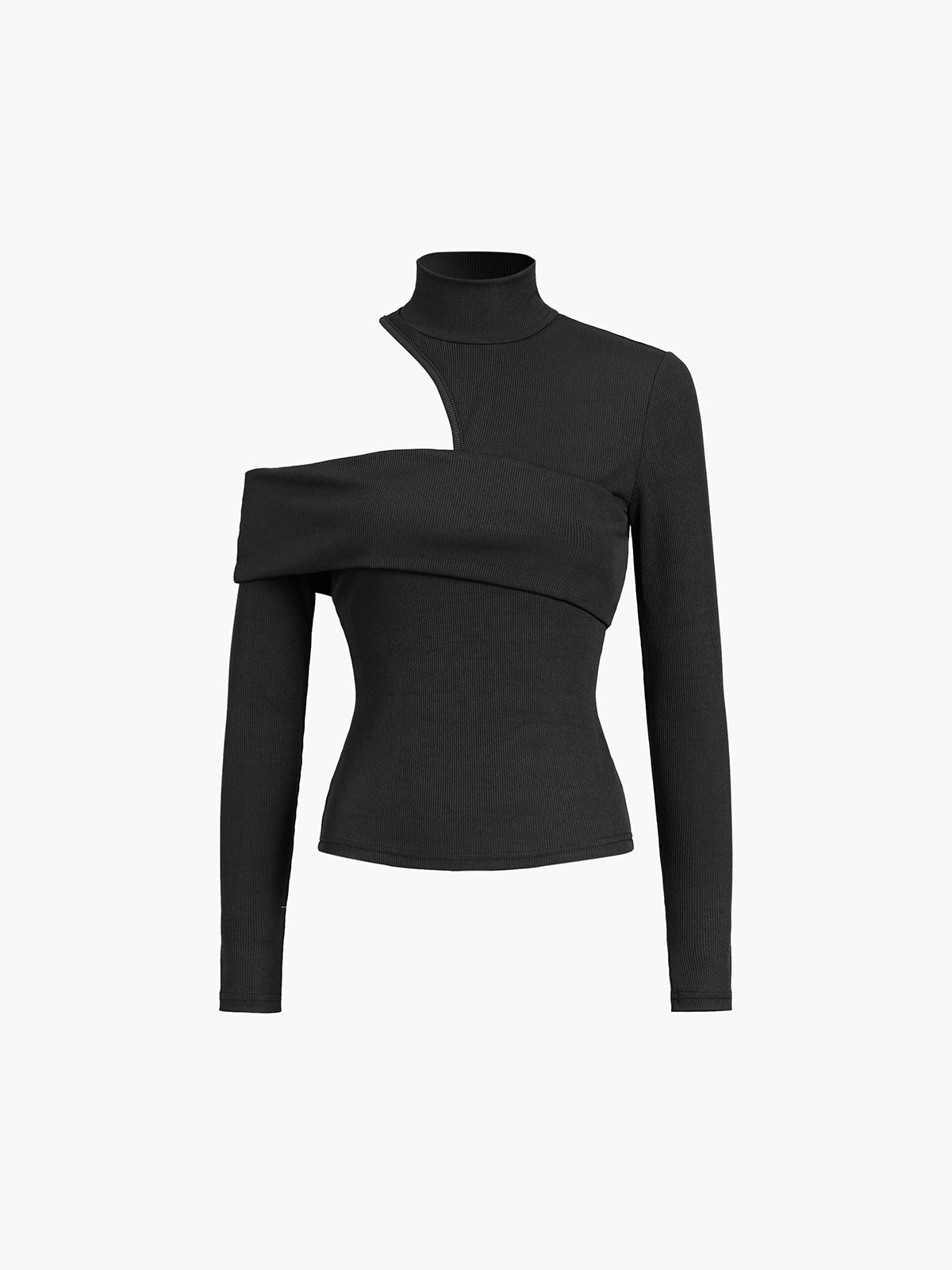 MEIS™ | Mockneck Oblique Cutout Rib Long Sleeve Knit Top